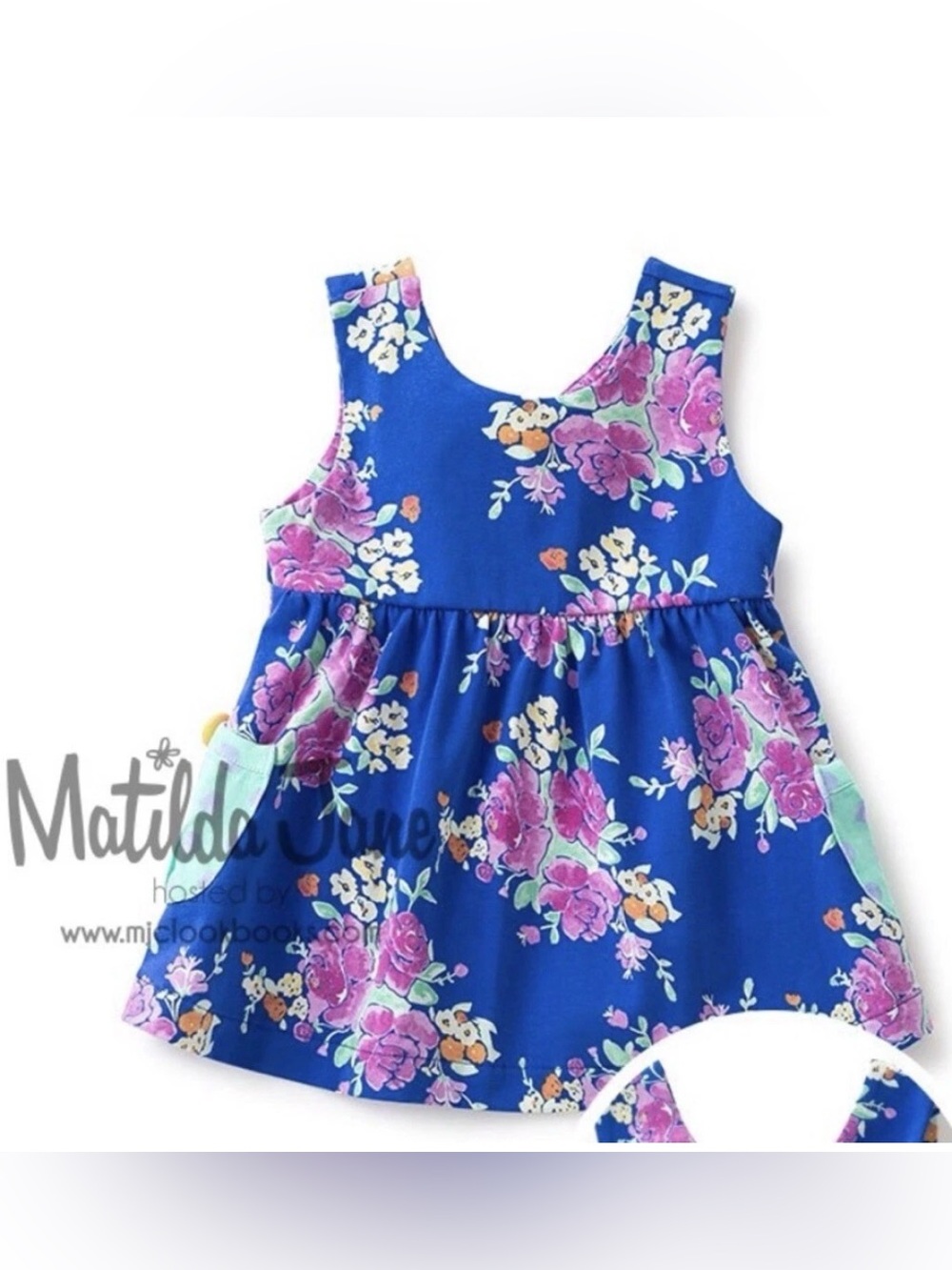 Matilda Jane blue floral baby tunic with contrasting patch pockets | 3-6 months